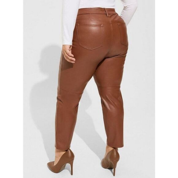 NEW Torrid Perfect Skinny Faux Leather Mid Rise Pants size 14 Brown Root Beer - Picture 2 of 12